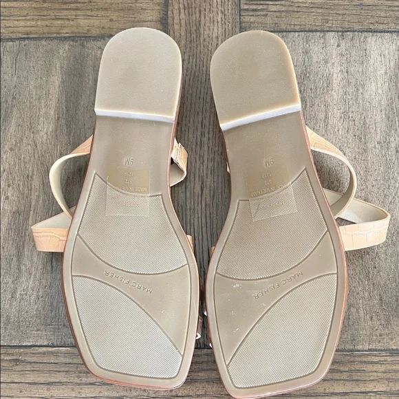 Marc Fisher Beige Croc-Embossed Multi-Strap Slide Sandals - Picture 2 of 3